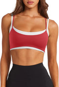 LASLULU Womens Double Layered Sports Bra Adjustable Spaghetti Straps Sexy Scoop Neck Wireless Padded Workout Yoga Crop Tops