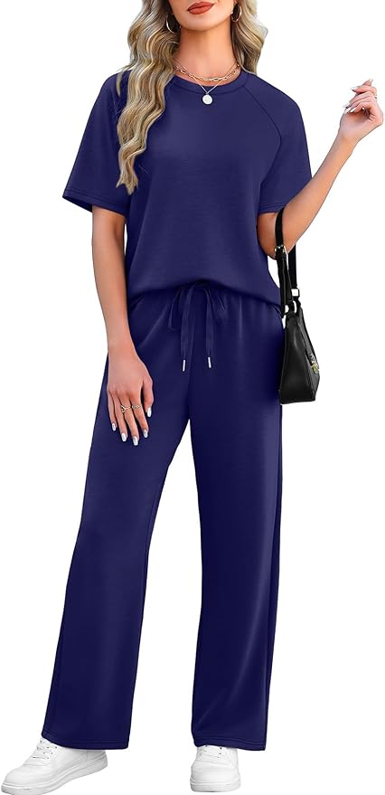WIHOLL 2 Piece Sets for Women Resort Wear Travel Vacation Outfits Summer Short Sleeve Lounge Sets
