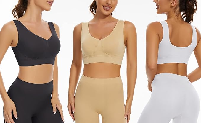 Lemef 3-Pack Seamless Sports Bra Wirefree Yoga Bra with Removable Pads for Women