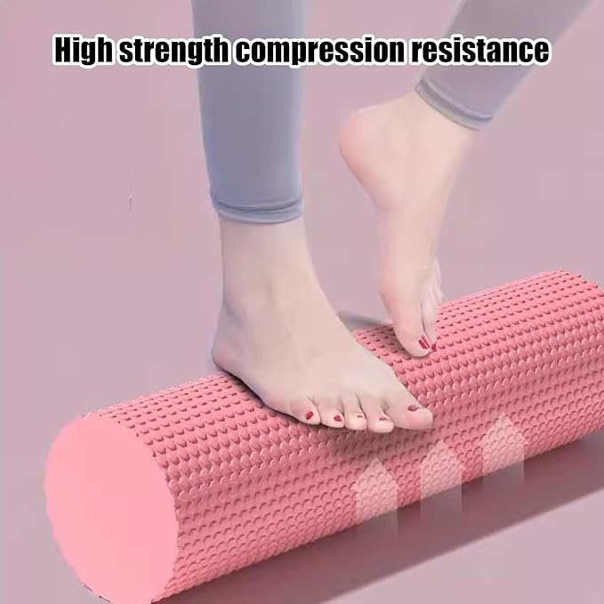Foam Yoga Column - Solid Massage Roller - Foam Rollers for Muscle Massage for Barre and Fitness - Slimming and Muscle Recovery Tool - for Home, Gym, and Travel (Pink)