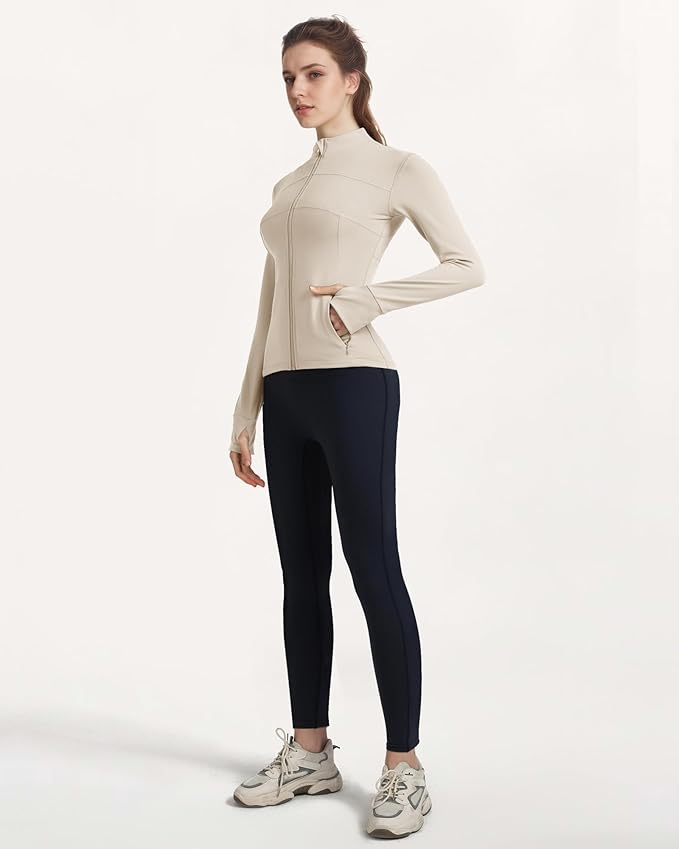 Gacaky Women's Slim Fit Workout Running Track Jackets Full Zip-up Yoga Athletic Jacket with Thumb Holes