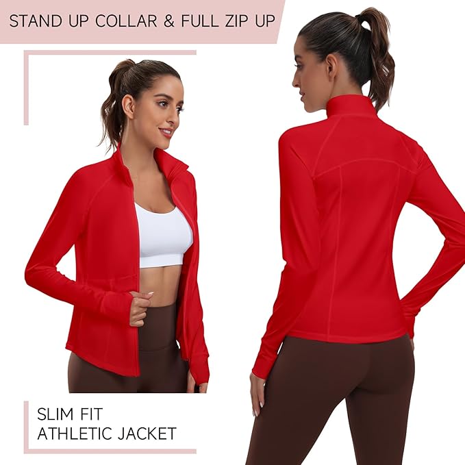 Women's Athletic Jackets Lightweight Sport Workout Jackets Zip Up Running Jackets with Thumb Holes for Gym Yoga