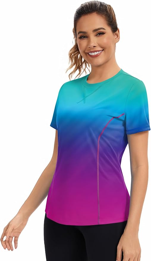 AVOOGUE Women's Short Sleeve Workout Tops Quick Dry Athletic UPF50+ Sun Protection Shirts Gym Hiking Running Yoga Clothes