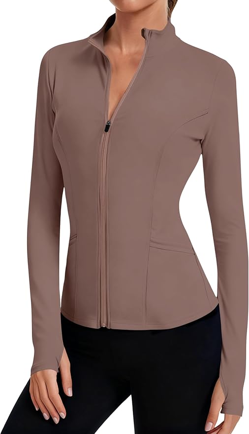LOMON Women's Athletic Jackets Cropped Long Sleeve Workout Tops Yoga Zip Up Jackets Gym Tops Golf Shirts