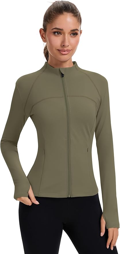 Rapbin Women's Full Zip Workout jackets Runing Slim Fit Athletic Tops With Thumb Holes