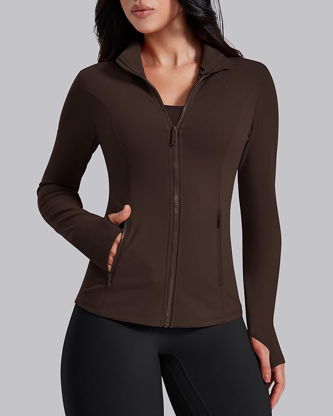 AVGO Womens Workout Jackets Lightweight Athletic Zip Up Jacket Slim Fit Running Gym Top with Pockets & Thumb Holes