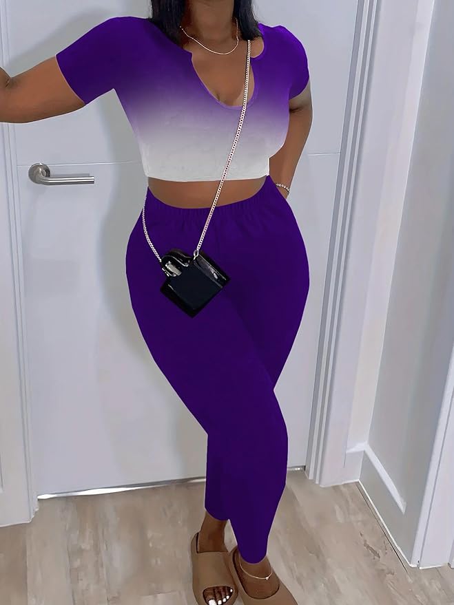 Nimsruc 2 Piece Sets For Women Sexy Casual Workout Crop Short Sleeve Long pants Leggings Sets Summer Active Wear