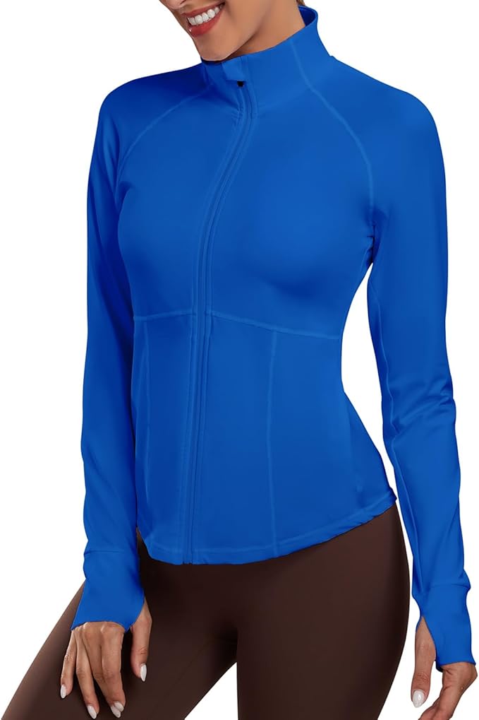 Women's Athletic Jackets Lightweight Sport Workout Jackets Zip Up Running Jackets with Thumb Holes for Gym Yoga