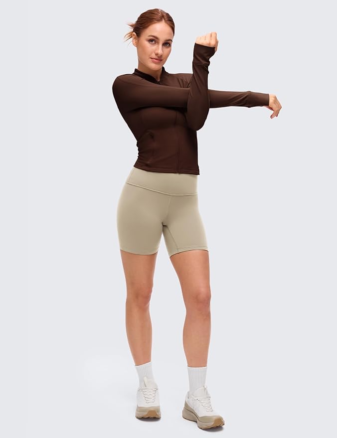 CRZ YOGA Butterluxe V-Neck Jackets for Women - Full Zip Athletic Track Tops with Thumb Holes Pockets