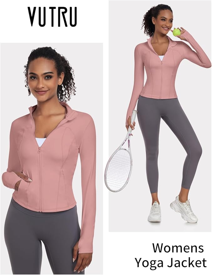 VUTRU Womens Workout Yoga Jacket Lightweight Zip Up Athletic Jacket Lightweight Cropped Jacekt with Pockets