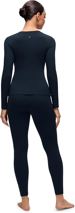 CRZ YOGA Softembrace Fleece Lined Thermal Underwear Set for Women - Soft Casual Base Layer Long Johns Warm Pajamas Top Bottom