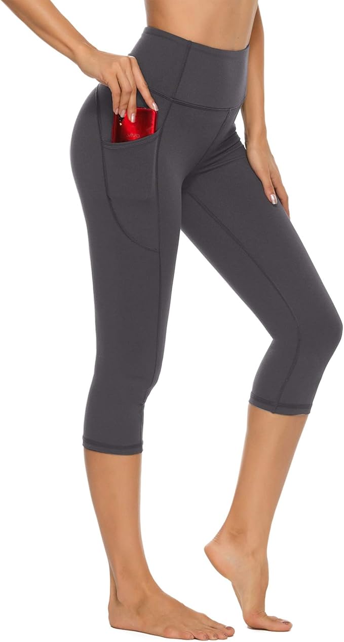Stelle Women's Capri Yoga Pants with Pockets Essential High Waisted Leggings for Workout