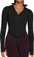 AVGO Women's Workout Jacket Lightweight Zip Up Cropped Yoga Jackets Slim Fit Athletic Tops with Thumb Holes