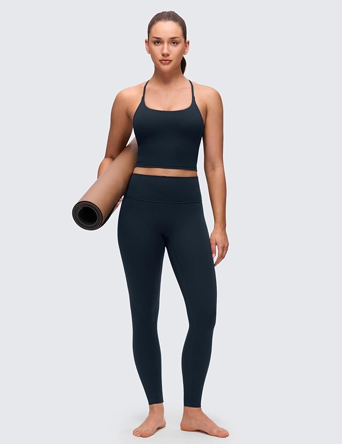 CRZ YOGA Butterluxe Twist Cross Back Crop Tank Tops for Women - Padded Adjustable Straps Yoga Longline Sports Bras