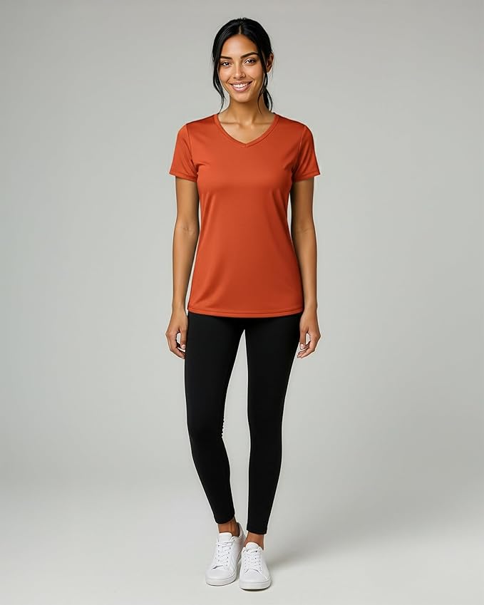 Real Essentials 5 Pack: Women's Dry-Fit Short Sleeve V Neck T Shirt Workout Fitness Yoga Top Tee (Available in Plus Size)
