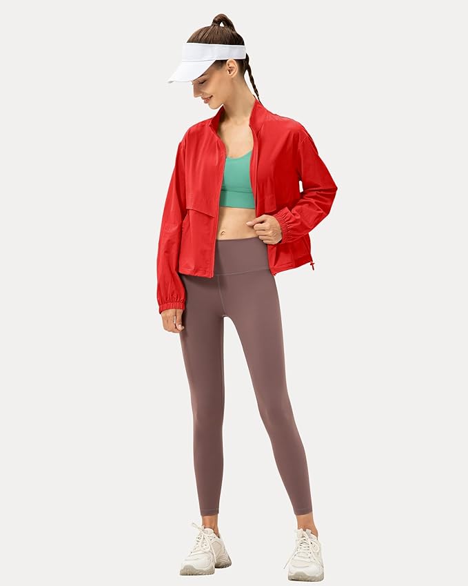 Locachy Women's Lightweight Zip Up Athletic Jacket Stand Collar Windproof Sun Protection Workout Outdoor Jacket