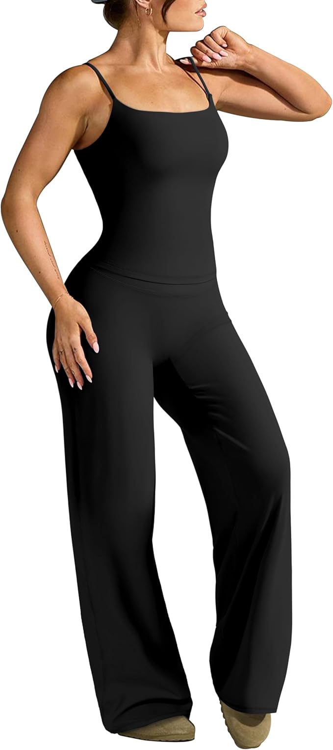 OMKAGI Workout Sets for Women Padded Tank Tops Matching Straight Leg Yoga Outfits