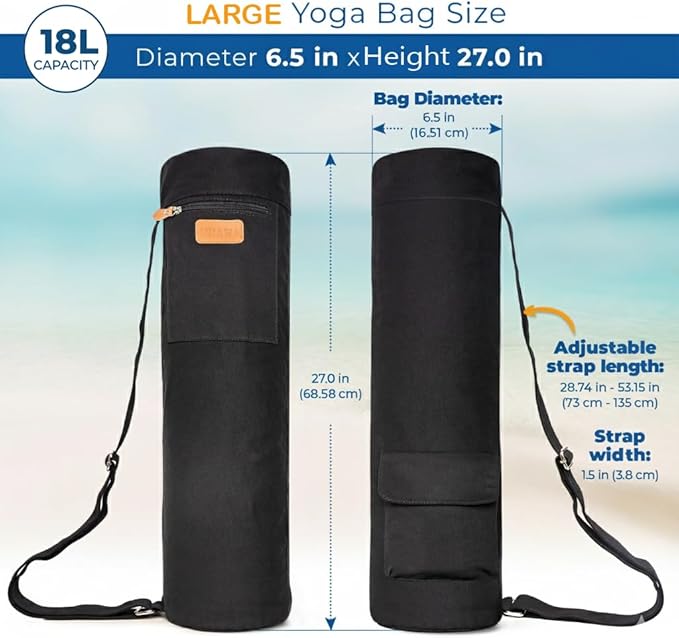 UDANA Yoga Mat Bag – Heavy Duty Canvas Carrier with 3 Pockets & Full Zip – Available in 3 Sizes (16L, 18L, 34L) - Multiple Colors