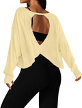 UNIANKIYA Open Back Workout Tops for Women Long Sleeve Cropped Athletic Clothes Gym Running Yoga Low Impact Sports T Shirts