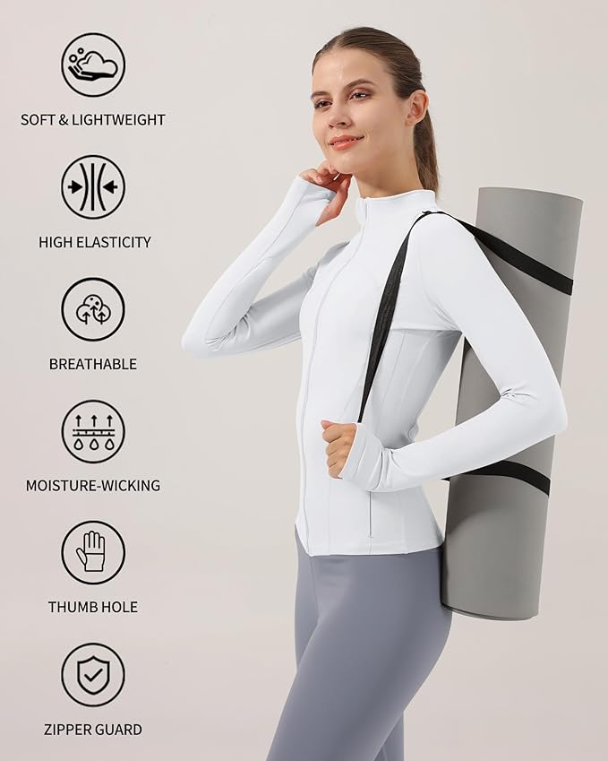 Locachy Women's Slim Fit Full Zip Athletic Running Sports Workout Jacket with Thumb Holes