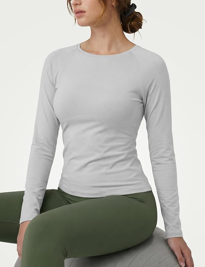 Zengjo Women's Long Sleeve Workout Tops Fitted Silky Cooling Athletic Performance Shirts Moisture Wicking for Yoga Gym