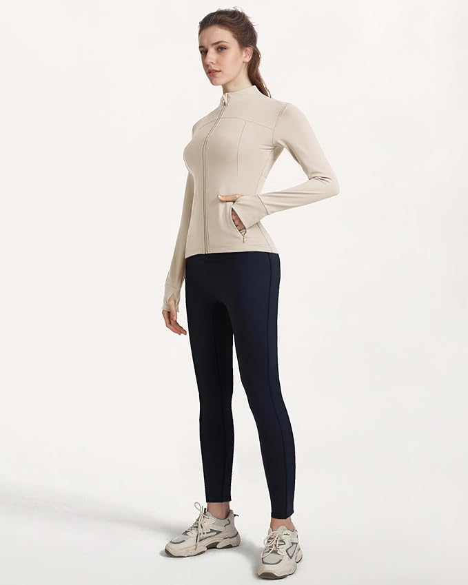 Locachy Women's Slim Fit Full Zip Athletic Running Sports Workout Jacket with Thumb Holes