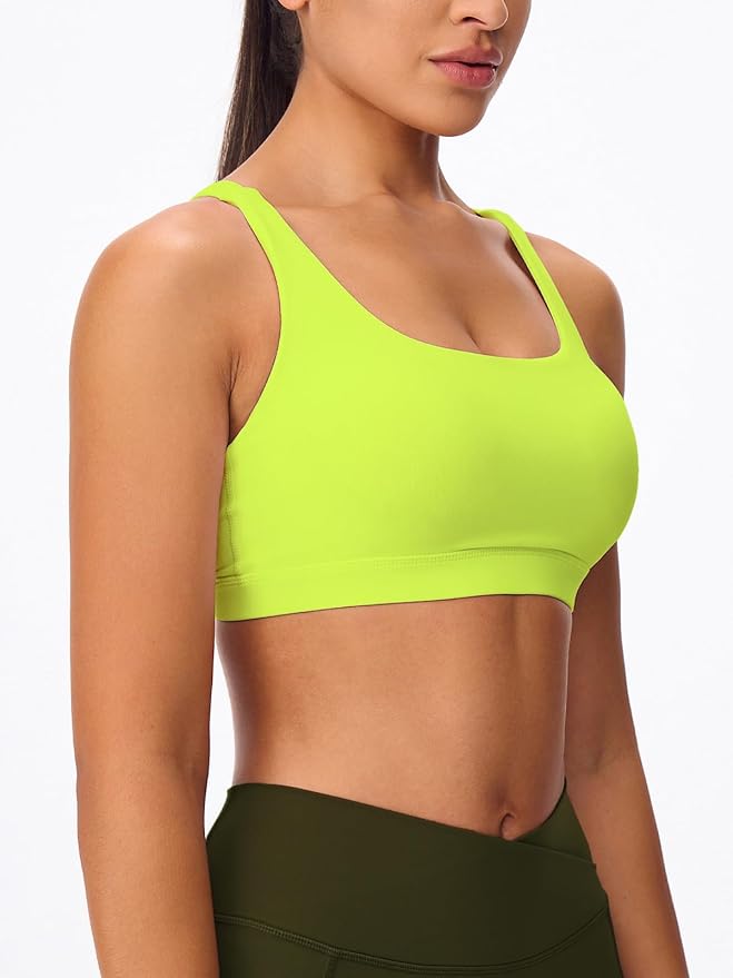 Women's Strappy Sports Bras Light Compression Crop Criss Cross Back Padded Workout Yoga Bra Supportive U Neckline
