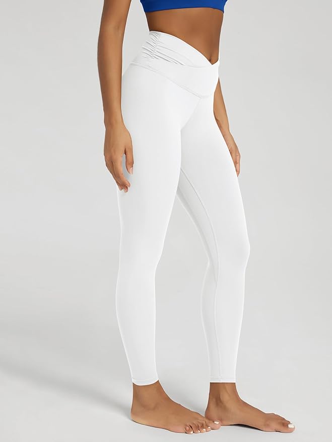 ODODOS Women's Cross Waist Yoga Leggings with Inner Pocket, 23"/25"/28" Gathered Crossover Workout Yoga Pants