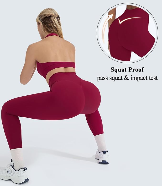 OMKAGI 2 Piece Workout Sets for Women Halter Sports Bras Gym Sets Booty Leggings Outfits