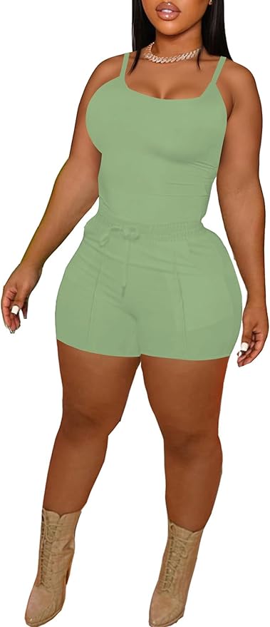 HBQ Women 2 Piece Outfits Sleeveless Tank Tops Biker Short Workout Jogger Sets Summer