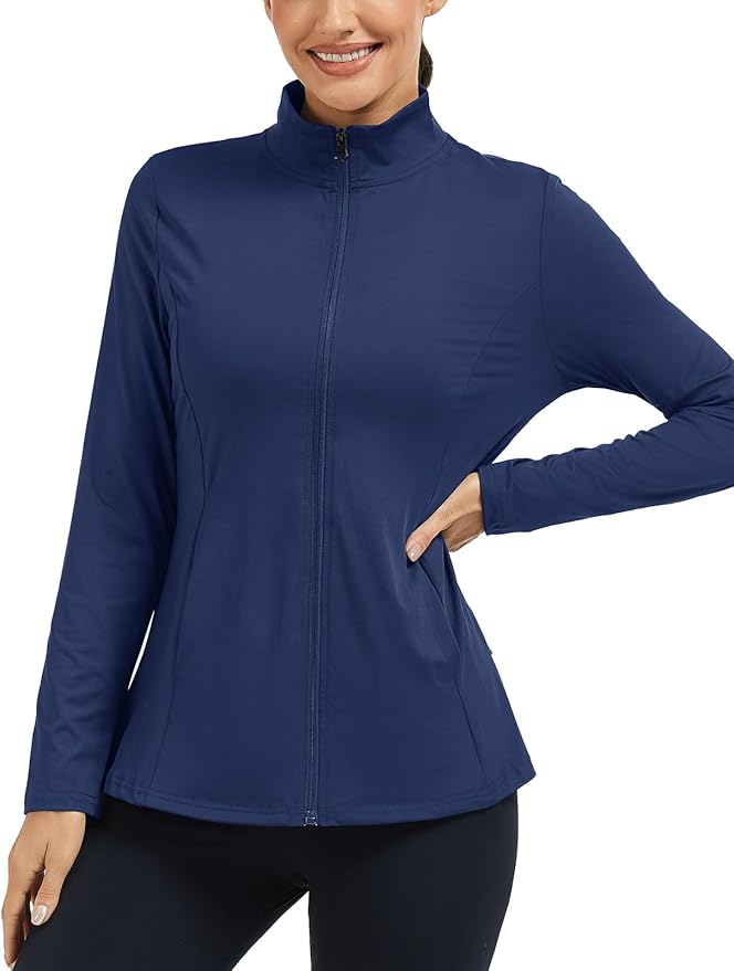 LURANEE Women's Golf Athletic Jackets with Pleated Tennis Skirt Hem Lightweight Full Zip Long Sleeve Shirts with Pockets