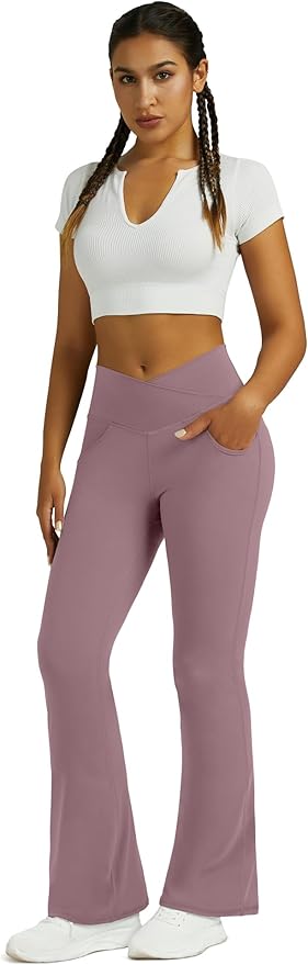 Flare Leggings for Women Yoga Pants with Pockets High Waisted Crossover Flare Leggings Bootcut Casual Yoga Pants
