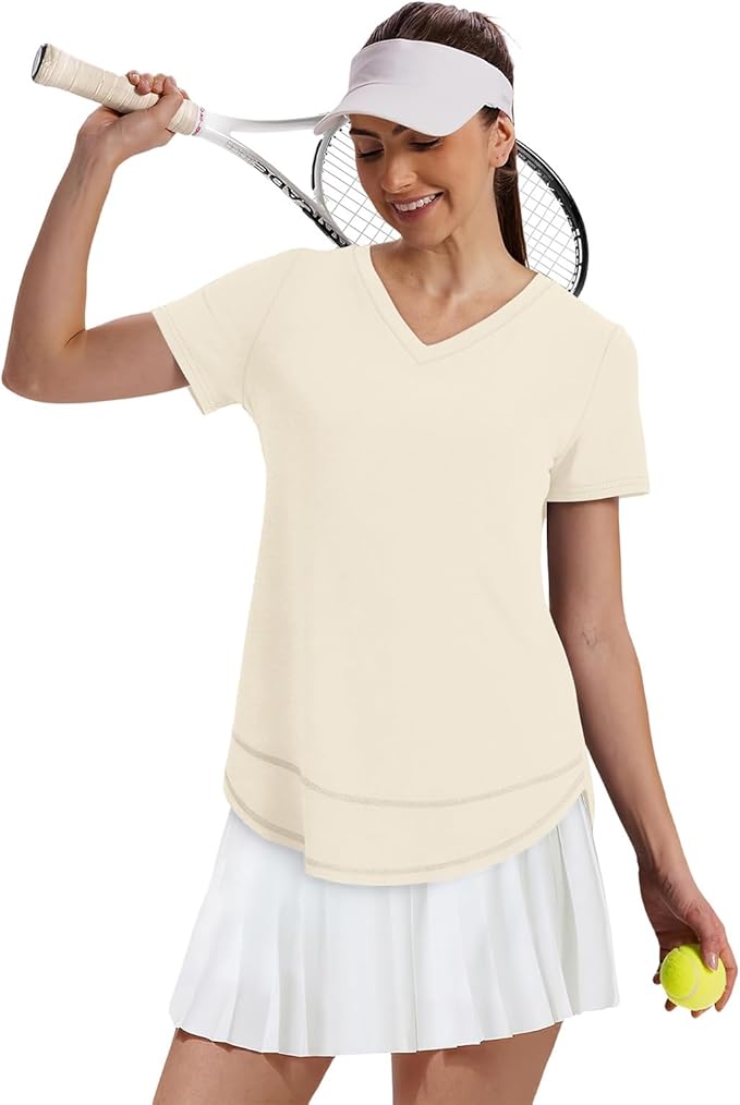 XIEERDUO Womens Workout Tops Short Sleeve Shirts Quick Dry Outfits for Hiking Running V Neck S-3XL