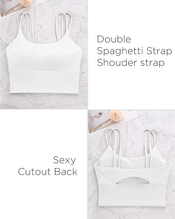 Everrysea Sports Bras for Women High Support Longline Workout Tank Tops Built in Bra Strappy Yoga Padded Crop Top