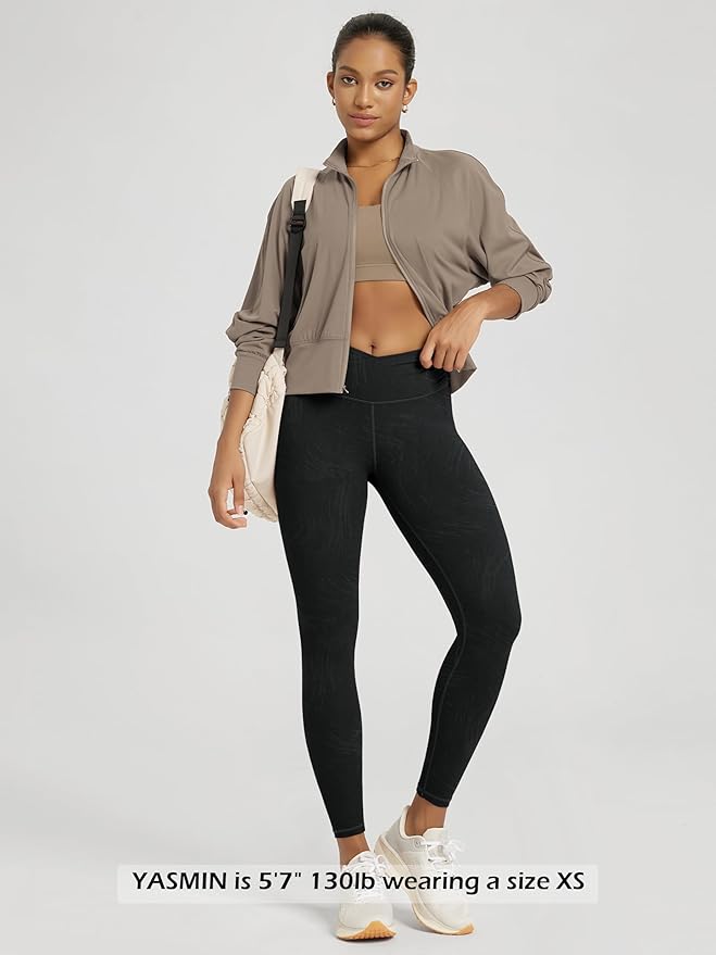 ODODOS Women's Cross Waist Yoga Leggings with Inner Pocket, 23"/25"/28" Gathered Crossover Workout Yoga Pants
