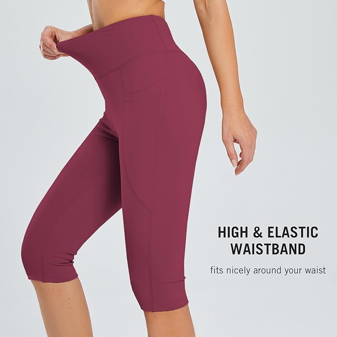baleaf Women's Capri Leggings with Pockets High Waisted Knee Length Capris Stretch for Casual Yoga Pants Workout Exercise