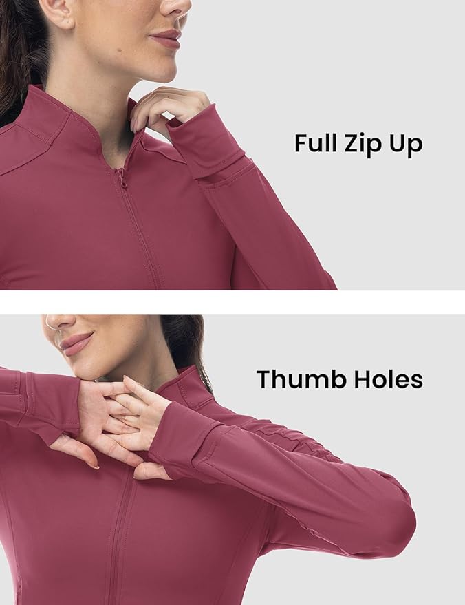 BGOWATU Women's Workout Athletic Jacket Full Zip Running Jackets Gym Yoga Track Tops with Pockets Thumb Hole