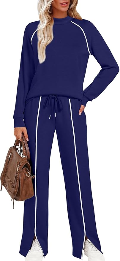 WIHOLL Lounge Sets for Women 2 Piece Fall Outfits 2025 Wide Leg Pant Matching Sets Womens Clothing