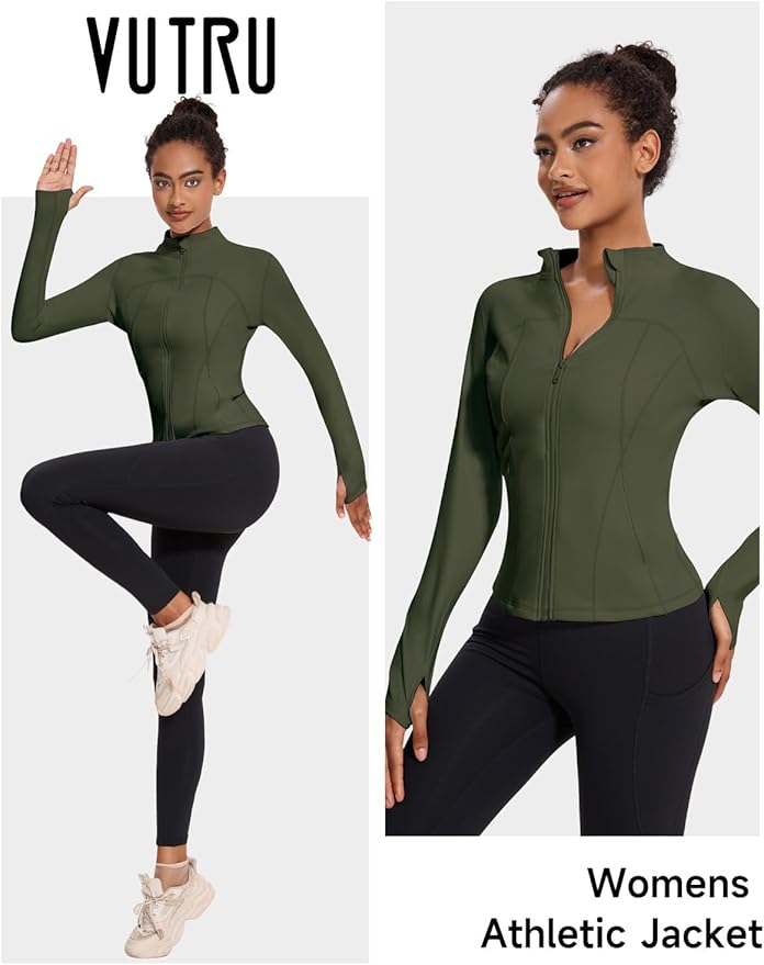 VUTRU Womens Workout Yoga Jacket Lightweight Zip Up Athletic Jacket Lightweight Cropped Jacekt with Pockets