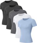 5-Pack Women's Compression Shirts Short Sleeve Workout Tops Athletic Baselayer Quick Dry Gym Yoga Running T-Shirt
