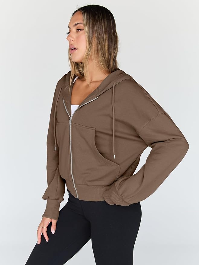 Trendy Queen Hoodies for Women Full Zip Up Cropped Sweatshirts Jackets Casual Comfy Gym Tops Fall Outfits Winter Clothes 2026