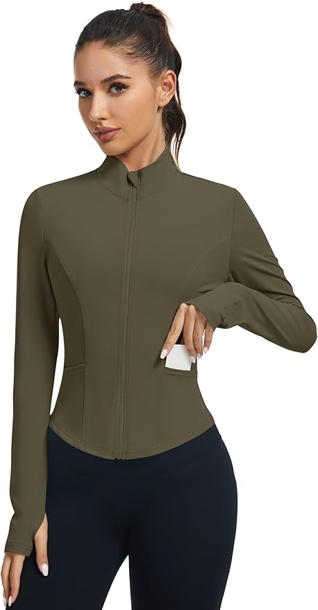 LOMON Women's Athletic Jackets Cropped Long Sleeve Workout Tops Yoga Zip Up Jackets Gym Tops Golf Shirts