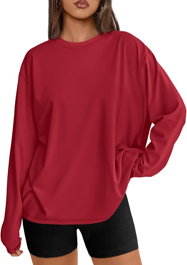 Trendy Queen Womens Spring Tops Oversized Long Sleeve T Shirts 2026 Basic Tee Fall Casual Workout Y2K Clothes