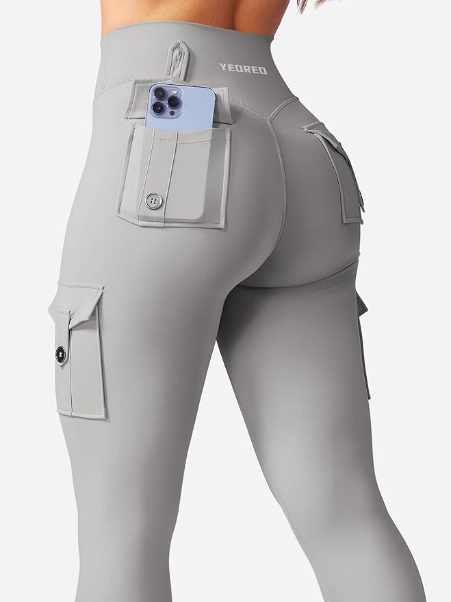 YEOREO CoreFlex Workout Cargo Leggings with Pockets for Women Hidden Scrunch Butt Lifting Leggings Gym Yoga Pants