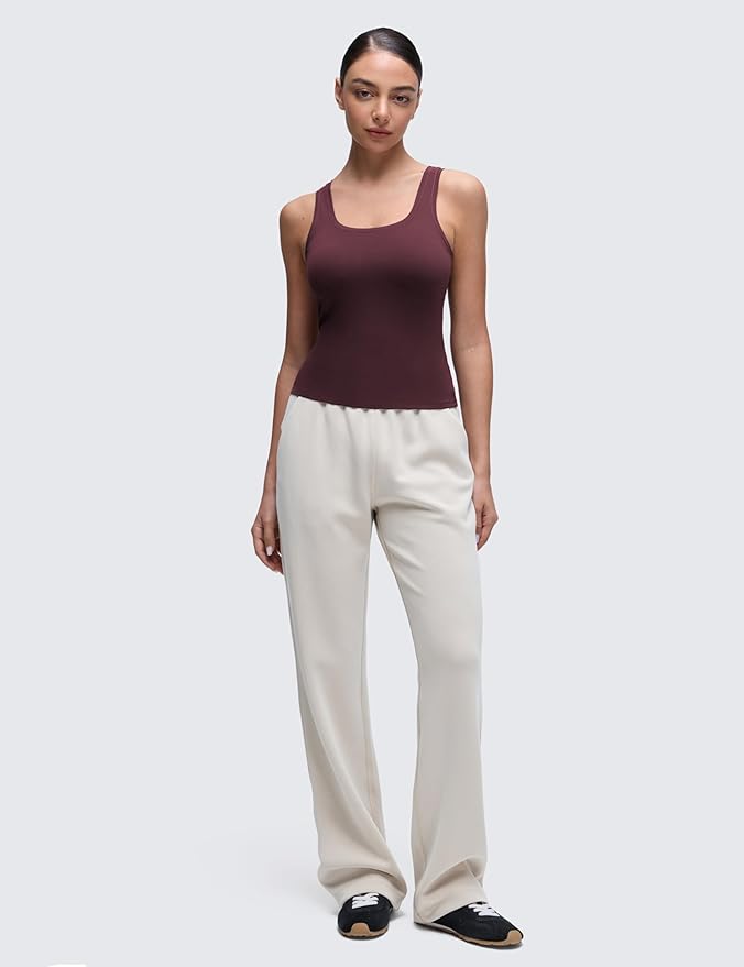 CRZ YOGA Softembrace Scoop Neck Tank Tops for Women - Casual Going Out Soft Double Lined Crop Basic Sleeveless Shirts