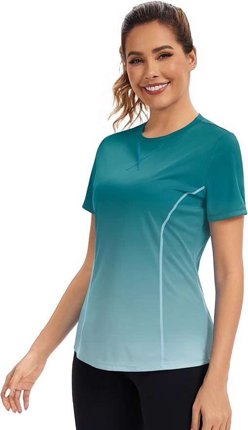AVOOGUE Women's Short Sleeve Workout Tops Quick Dry Athletic UPF50+ Sun Protection Shirts Gym Hiking Running Yoga Clothes