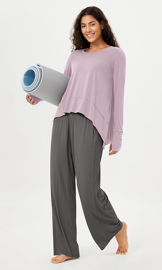 ODODOS Women's Modal Soft Long Sleeve Tee with Thumb Hole Athletic Gym Workout Tops Yoga Shirts