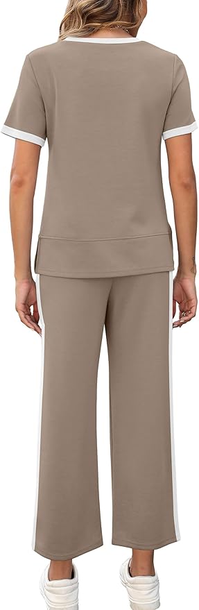 XIEERDUO Women's Side Slit Lounge Sets 2026 Fashion 2 Piece Travel Outfits Cozy Loungewear Wide Leg Tracksuits S-3XL