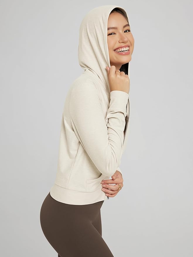 ODODOS Women's Full-Zip Cropped Hoodie - odSTRATUM Tech Ultra Soft UPF 50+ Hooded Jacket with Pockets