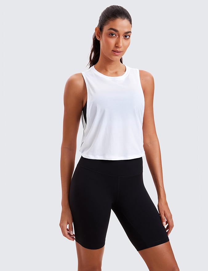 CRZ YOGA Pima Cotton Large Armhole Tank Tops for Women - Workout Sport Athletic Yoga Running Gym Loose Crop Sleeveless Shirts